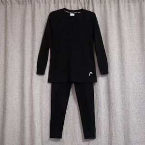 Black Thermal Pajama Set - Soft Long Sleeve Top & Jogger Bottoms
